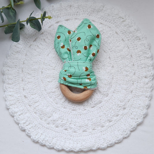hayley james green bee beech wood bunny ear teether