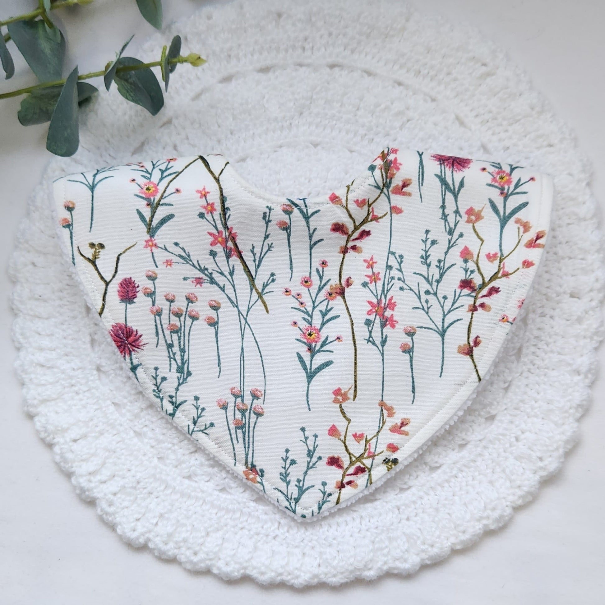 hayley james handmade bandana baby bib white flowers