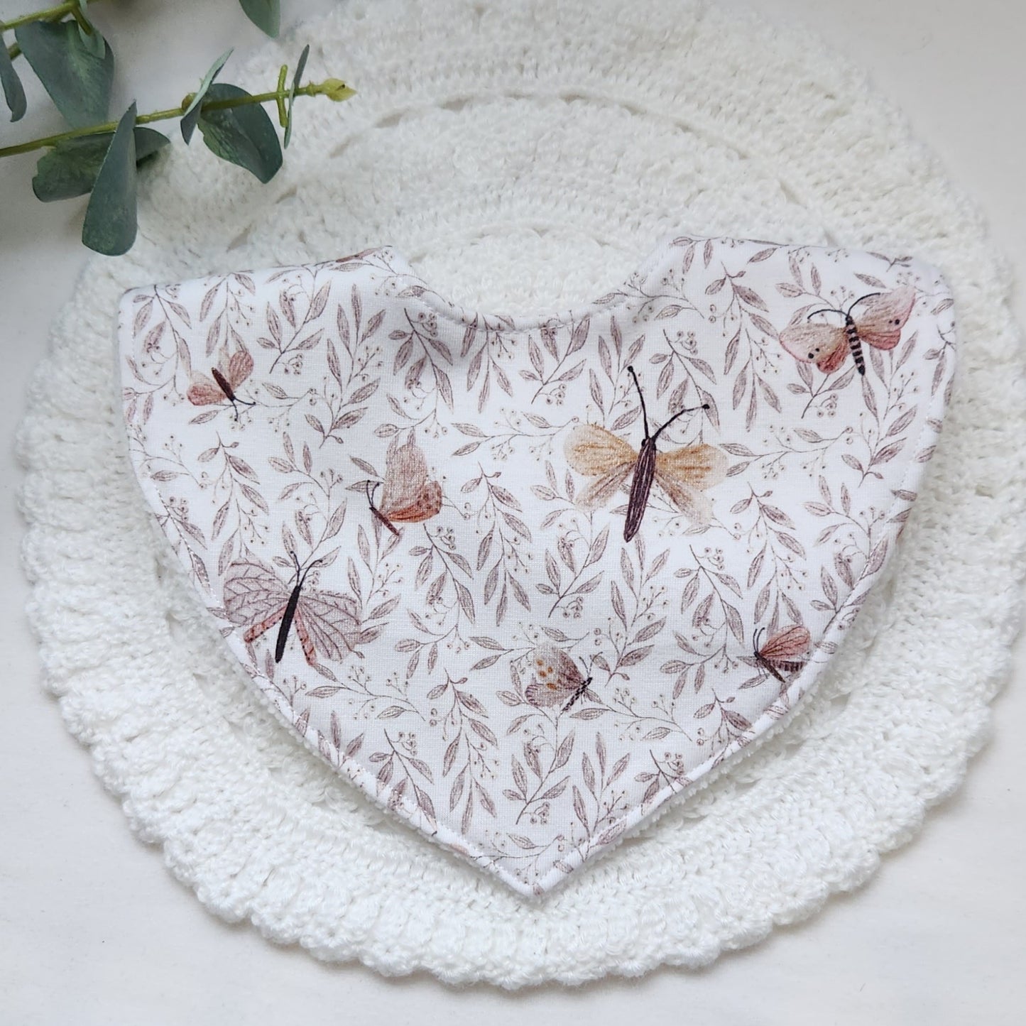 hayley james handmade bandana baby bib white butterflies