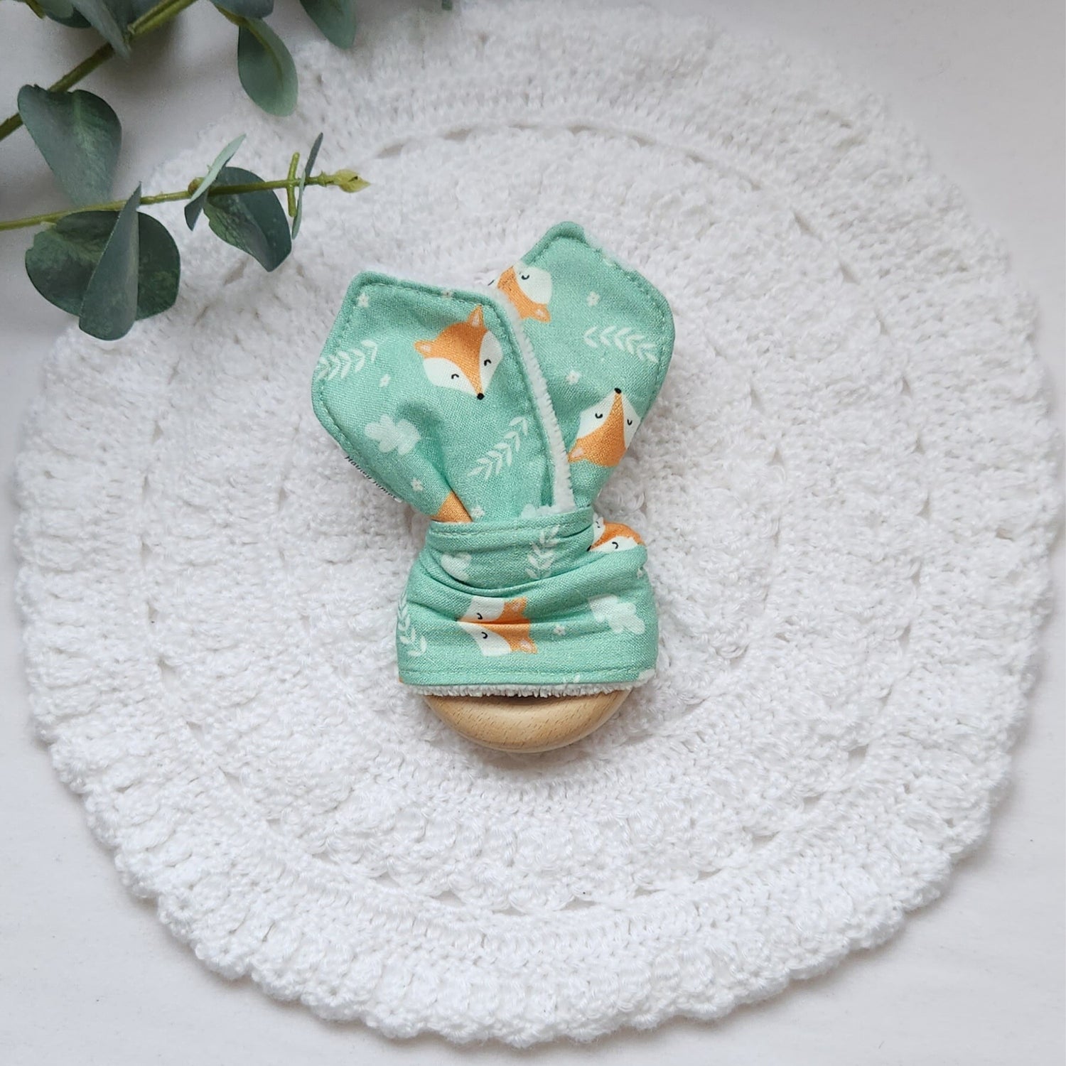 hayley james green fox beech wood bunny ear teether